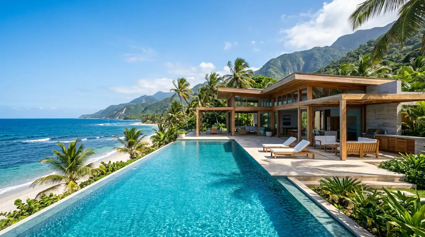 Hermosa casa de playa caribeña con vista al mar